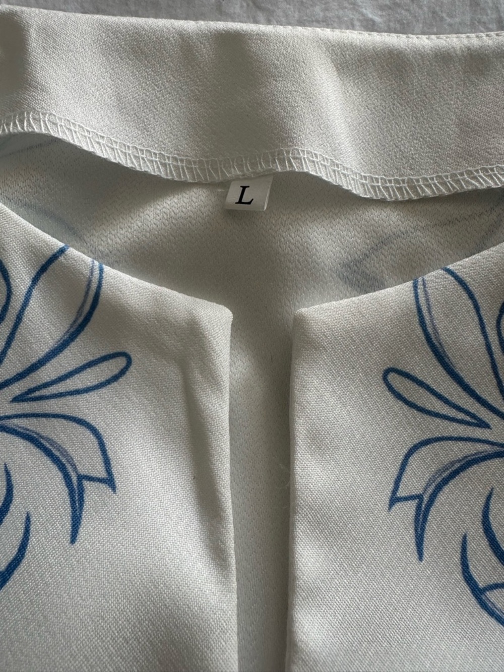 White Tunic Dress with Delicate Blue Floral Print, size large - Picture 9 of 10